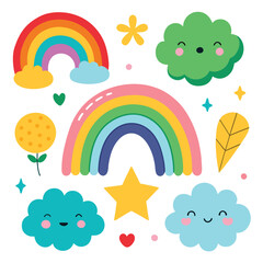 Vector cartoon rainbow illustration set