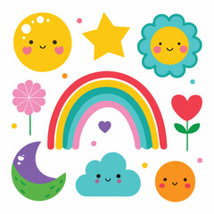 Vector cartoon rainbow illustration set