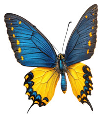 Fototapeta premium PNG A flying blue yellow butterfly photography background insect.