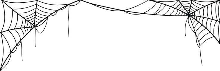 Spider web isolated on transparent background.  Venom cobweb. Halloween background decorative frame. Vector illustration