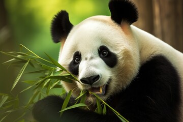Fototapeta premium giant panda eating bamboo