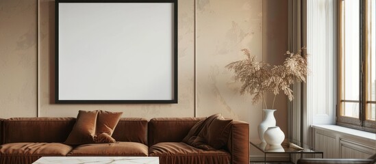 Minimalist Living Room Interior Design with a Blank Canvas for Artwork