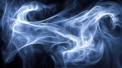 Abstract Blue Smoke Swirls on Black Background