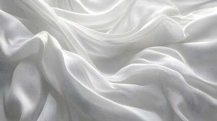 Obraz premium White flowing fabric, silky texture, elegant drapery, floating cloth, dynamic movement, graceful folds, ethereal material, lightweight textile, soft waves, abstract form.