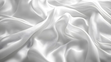 Fototapeta premium White flowing fabric, silky texture, elegant drapery, floating cloth, dynamic movement, graceful folds, ethereal material, lightweight textile, soft waves, abstract form.