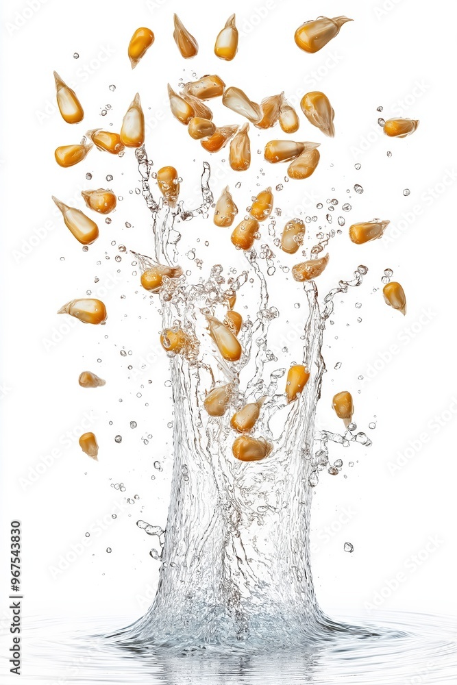 Aufkleber corn splashing into water creating a refreshing explosion