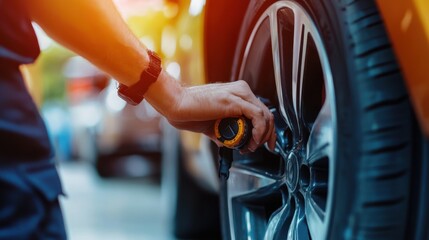A driver checking tire pressure and vehicle condition before a long road trip, prioritizing