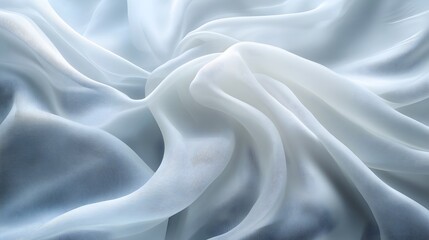 Obraz premium White flowing fabric, silky texture, elegant drapery, floating cloth, dynamic movement, graceful folds, ethereal material, lightweight textile, soft waves, abstract form.