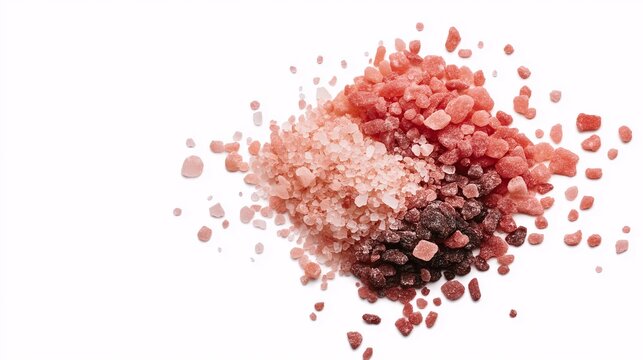 A Spectrum of Salt: Pink Himalayan and Black Lava Salt Crystals on White Background  - Powered by Adobe