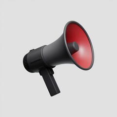 3D Render of a Black and Red Megaphone Isolated on a Light Background..