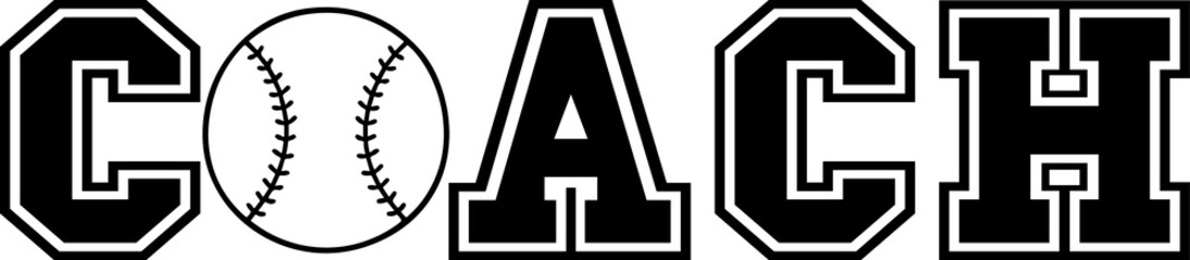 Coach typography clip art design on plain white transparent isolated background for card, shirt, hoodie, sweatshirt, apparel, card, tag, mug, icon, poster or badge