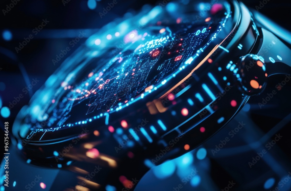 Poster futuristic smartwatch with a digital map display