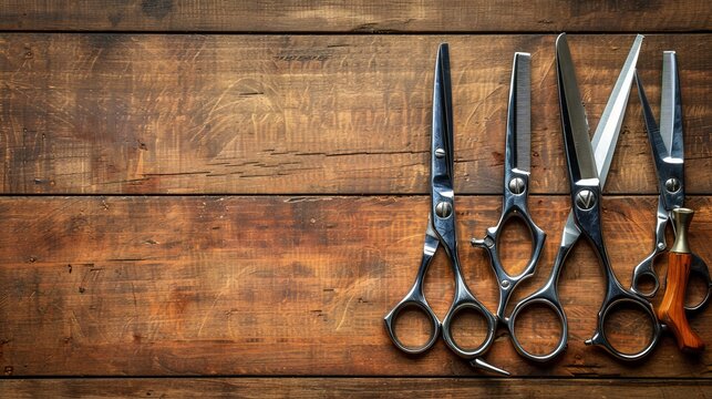Classic barber shop tools displayed on rustic wooden surface for timeless grooming aesthetics