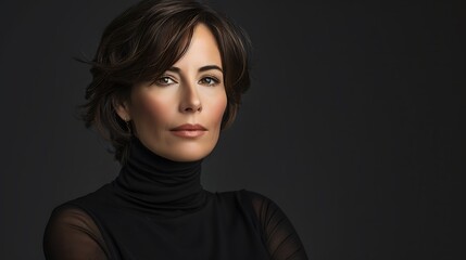 Middle Aged Woman in Black Turtleneck, Middle Aged, Woman, Black Turtleneck