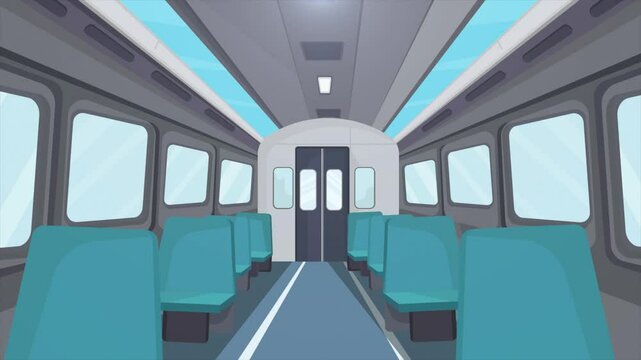 Train the back side Door open to reveal a green screen 2D train concept animation of 4k quality.