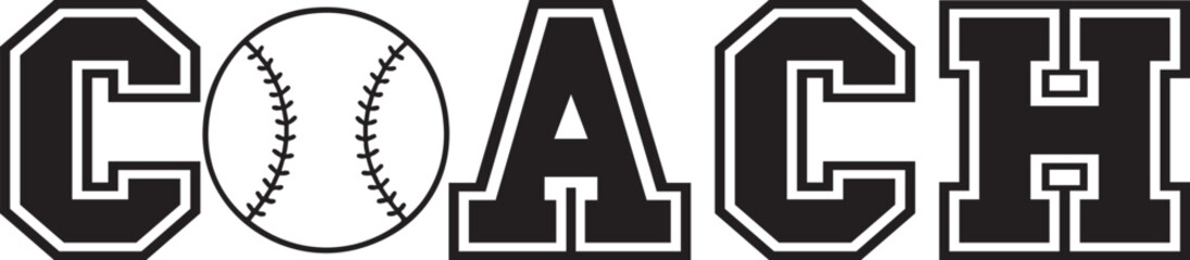 Coach sports typography clip art design on plain white transparent isolated background for card, shirt, hoodie, sweatshirt, apparel, card, tag, mug, icon, poster or badge