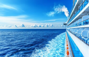 Fototapeta premium At sunset, a big cruise ship in the sea. A beautiful view of the sea.