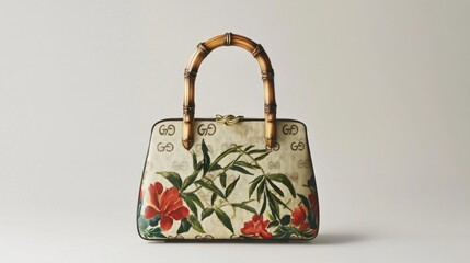 Floral Printed Handbag with Bamboo Handle