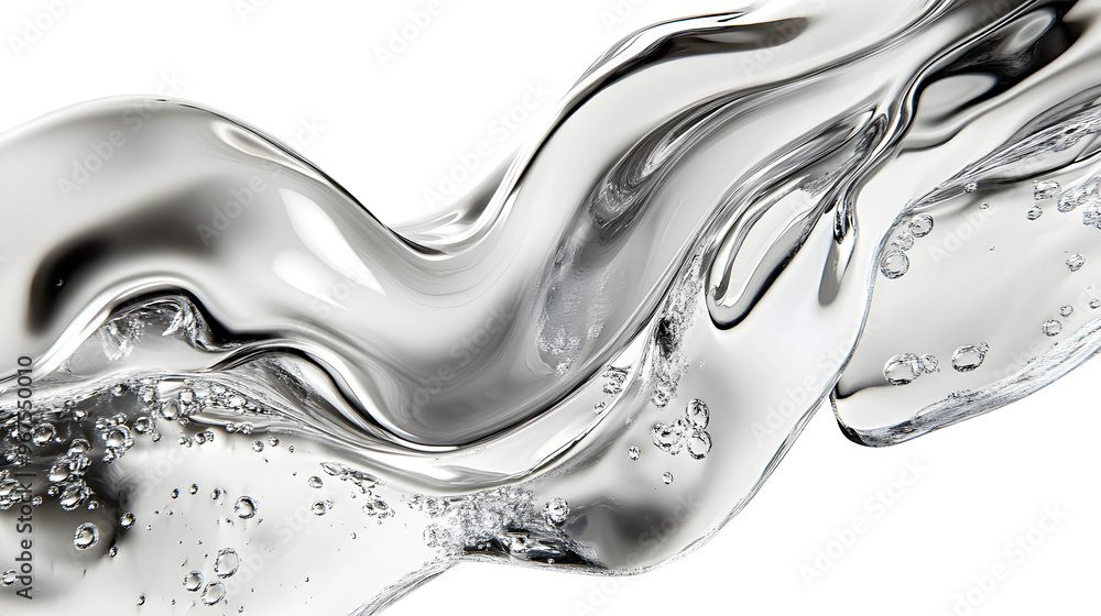 Poster fluid dynamics captured in clear water flow with bubbles isolated on transparent background