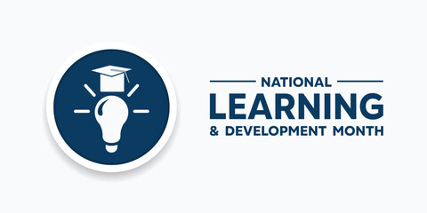 National Learning and Development Month.  Lamp and graduation caps.  Great for cards, banners, posters, social media and more. White background.