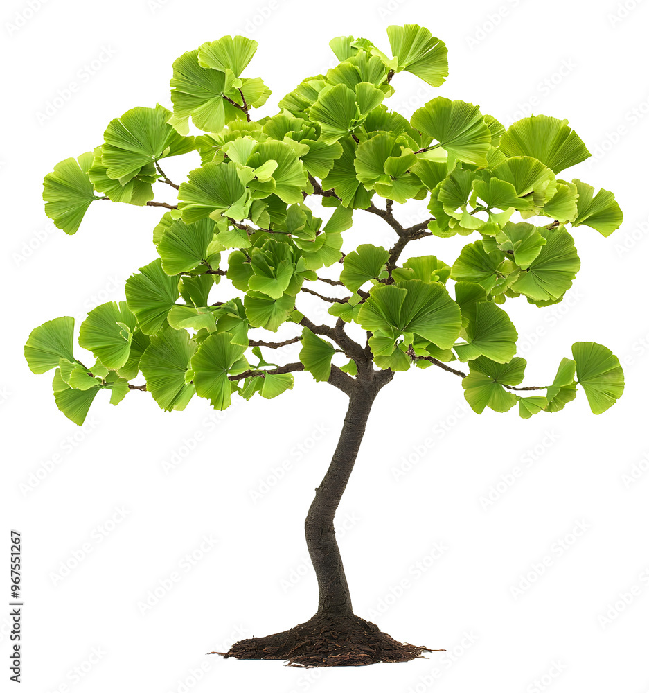 Poster lush green ginkgo tree with vibrant leaves in a bright setting isolated on transparent background