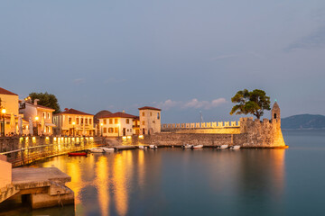 Nafpaktos evening view in Greece. A famous touristic destination.
