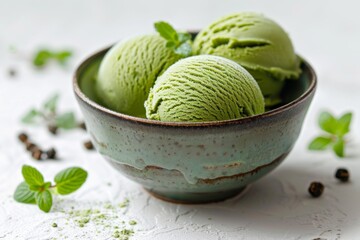Matcha green tea ice cream in a bowl