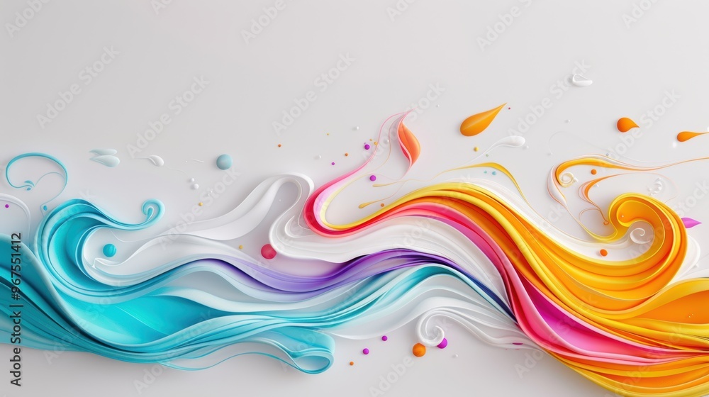 Poster a captivating blend of abstract waves and swirls in vivid colors on a clean white background, perfec