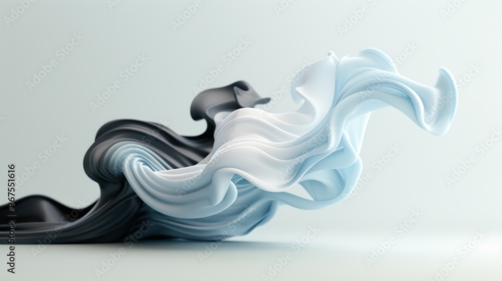 Poster evocative wisps of fog and smoke gently diffuse across a white surface, creating a serene and atmosp