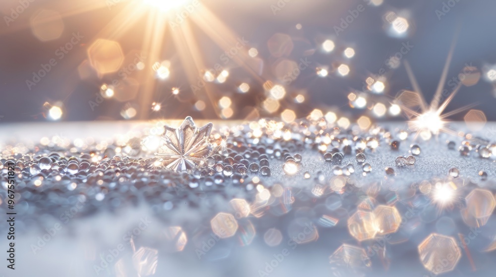 Poster glittering sparkles cascading across a pristine white surface, creating a dreamy and magical atmosph