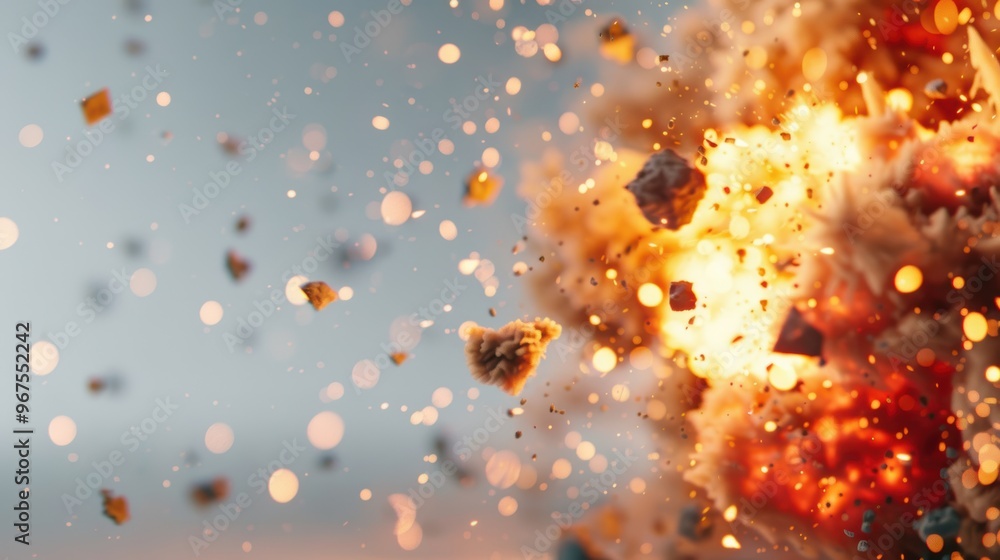 Poster a detailed illustration featuring explosive fire effects, rendered with realism and precision agains