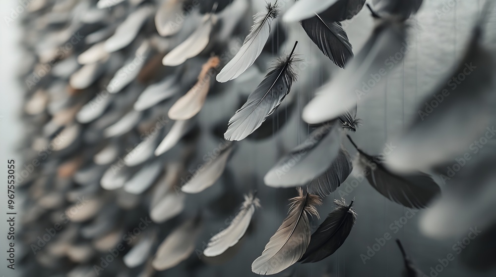 Poster delicate feather abstract with minimalist pattern and soft shadows