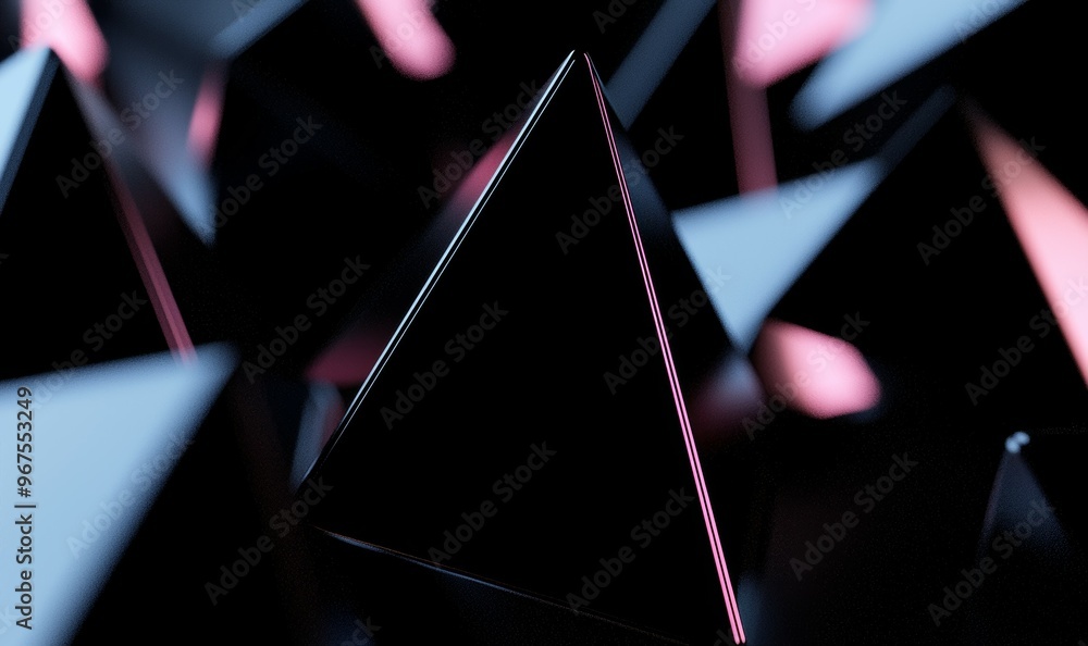 Poster Intriguing low polygonal object with sharp lines on an abstract 3D surface. Contemporary background with futuristic polygonal shape.