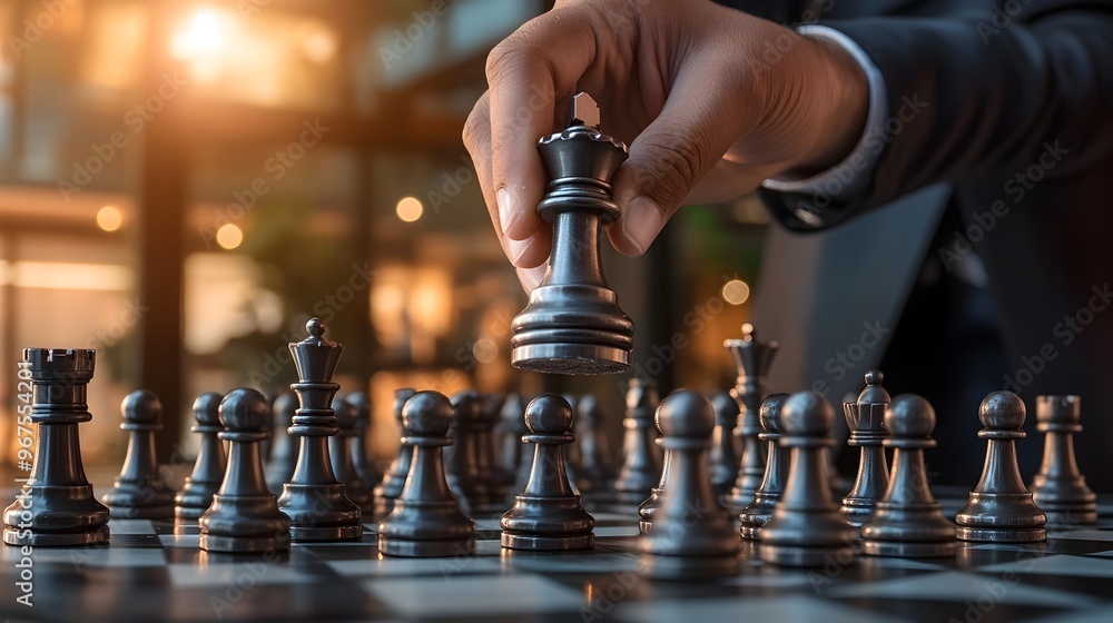 Poster strategizing the move - chess game as a metaphor for business success