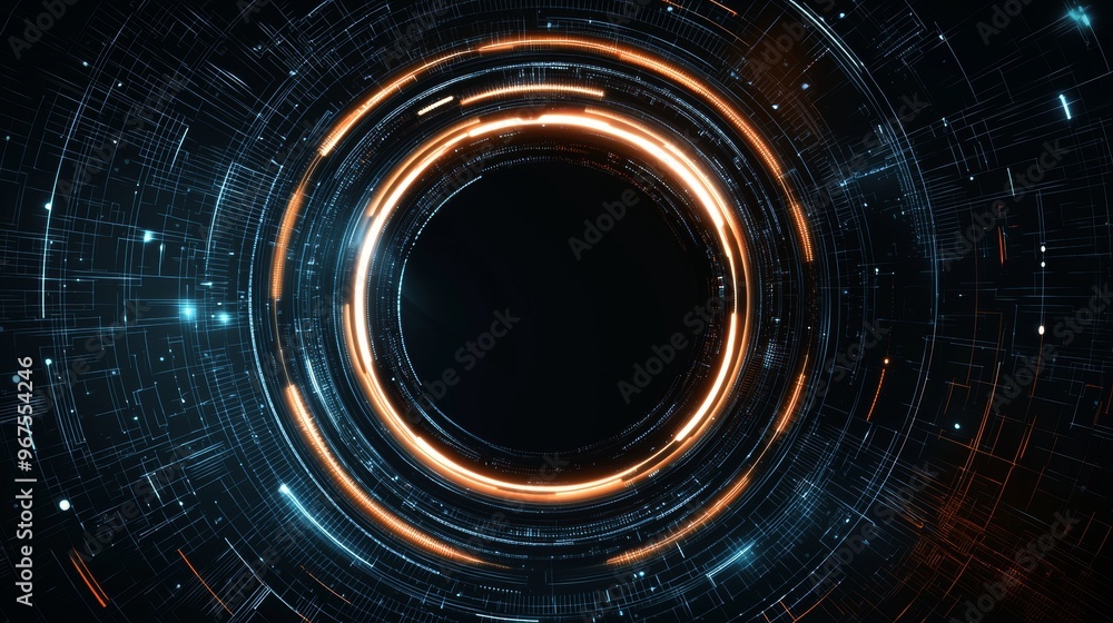 Aufkleber The background is a futuristic computer interface hologram with a circular head-up display, high-resolution 3D render, and a sci-fi and cyberpunk wallpaper.