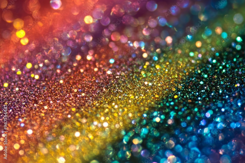 Poster Abstract festive rainbow pearl holographic background blue multicolor with bokeh effect and gradient shining magic on white.