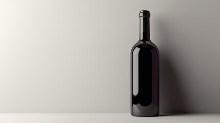 Minimalist Black Wine Bottle on Light Background