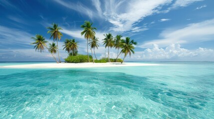 Tropical Island Paradise With Palm Trees and Clear Blue Water