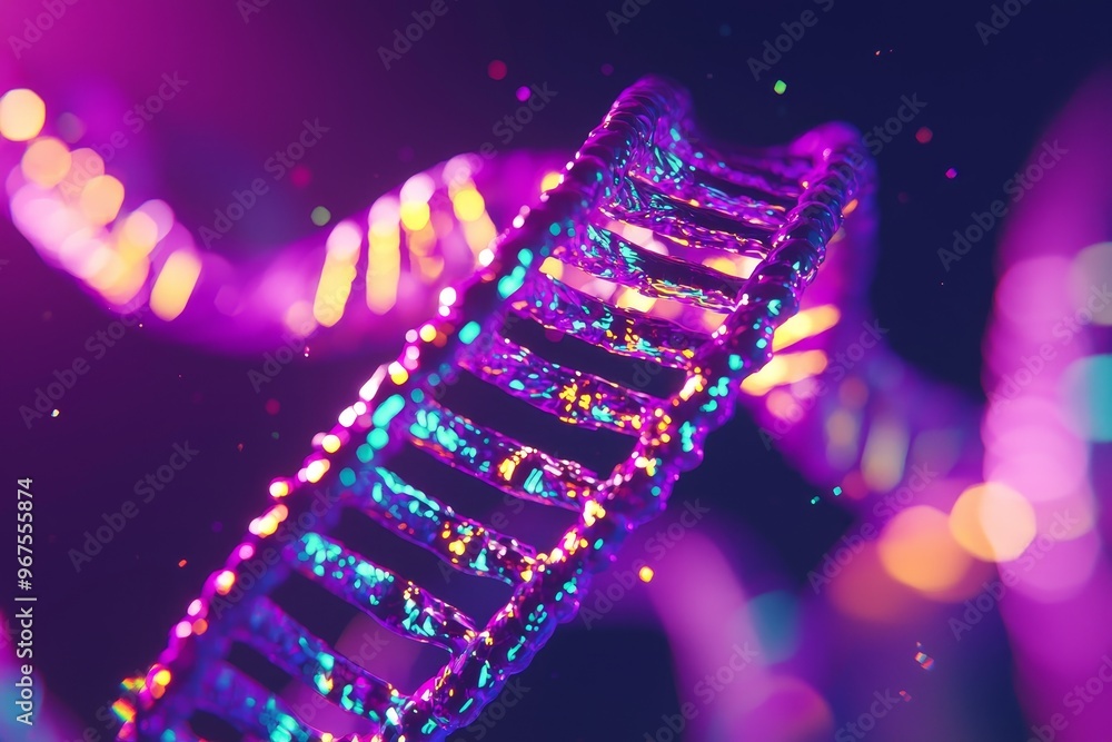 Aufkleber science and genetics visual image depicting the structure of dna against a dark background. it is id