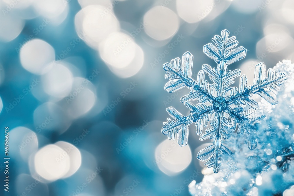Poster intricate snowflake with bokeh background