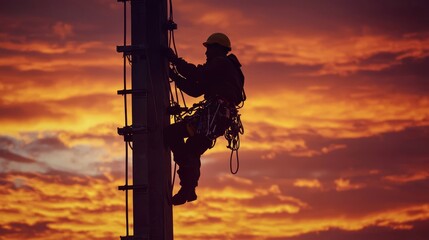 Obraz premium The installation of high voltage equipment and cables on high voltage towers