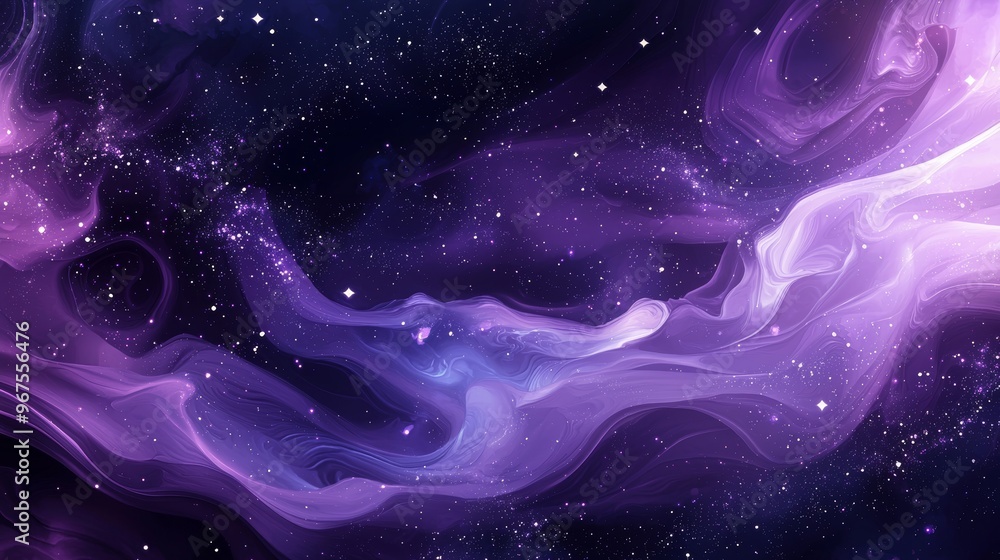 Aufkleber a purple particles abstract background with stars and waves of light.