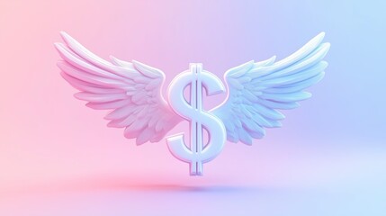 Fototapeta premium Dollar Symbol with Wings on Pastel Gradient Background