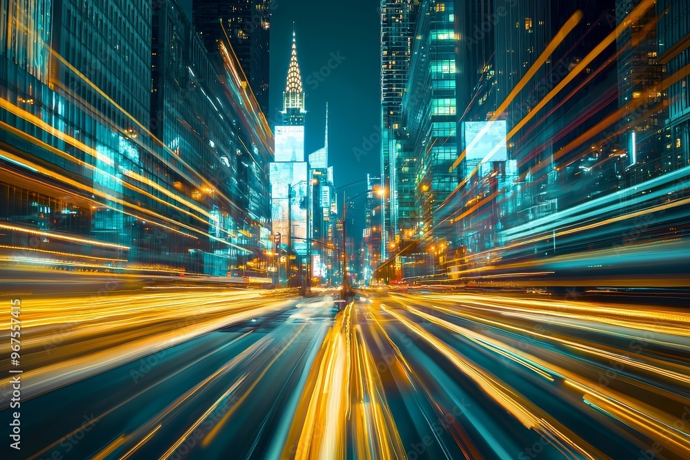 Poster background of an abstract nighttime cityscape. a smart city concept with ai and digital transformati