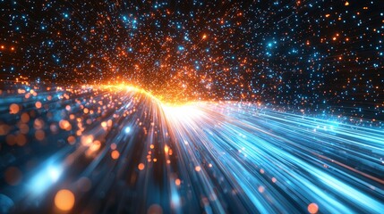 Obraz premium Futuristic Abstract Background with Speeding Light. Digital Texture. Represents Time Flow in a Digital Dimension.