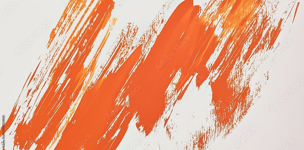 Poster Brush strokes with orange ink isolated on a transparent background.