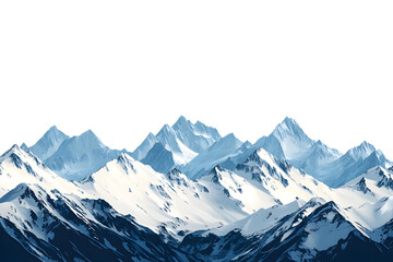 Fototapeta premium Majestic snow-capped mountains shining under bright blue sky isolated on transparent background