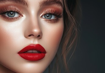 Portrait of a beautiful woman against a dark background, close up