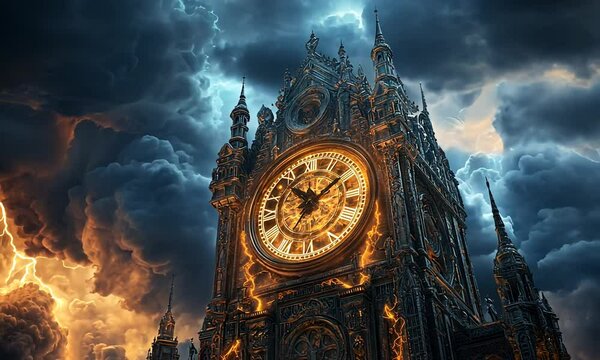 Clock Tower Under Stormy Sky