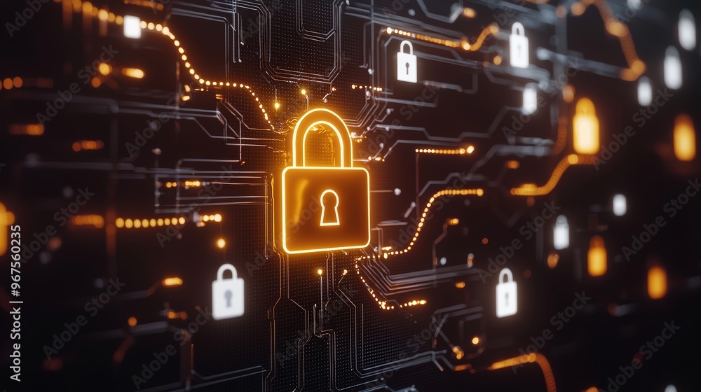 Aufkleber A digital padlock icon represents cyber-security and safety information, while also representing personal data.